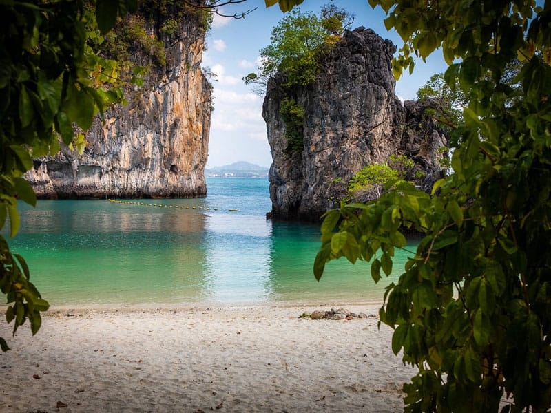 Aerial view of the turquoise lagoon at Koh Hong